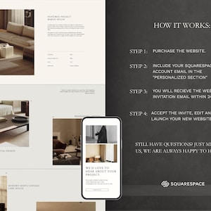 Minimal editorial Squarespace template for interior designers with home, services, projects, about and journal pages