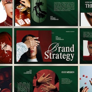 Brand strategy presentation template for marketing agencies. Elegant burgundy and beige business proposal deck in Canva