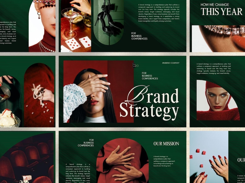 Brand strategy presentation template for marketing agencies. Elegant burgundy and beige business proposal deck in Canva