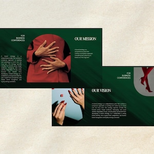 Mission and vision statement slide layout. Clean text formatting for presenting core business values to clients