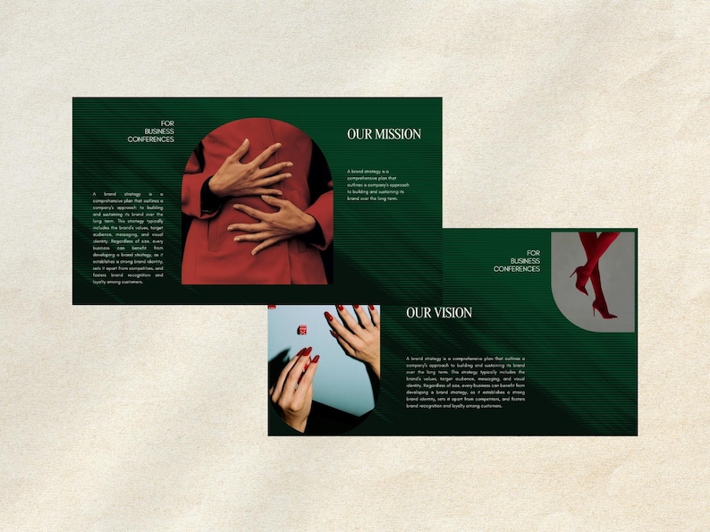 Mission and vision statement slide layout. Clean text formatting for presenting core business values to clients