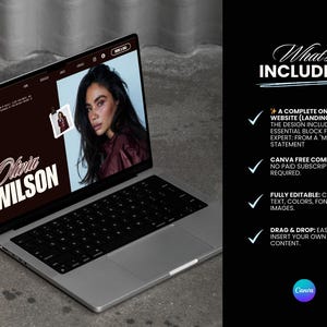 Detail of a coaching website template in Canva displaying "My Mission" and "Services" sections with a unique scrapbook design and washi tape accents.