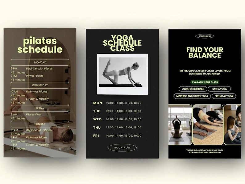 Complete Social Media Branding Kit for Pilates Instructors featuring 90 ready-to-use Canva designs.