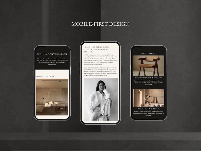Minimal Squarespace 7.1 portfolio template for architects showing featured project and project gallery