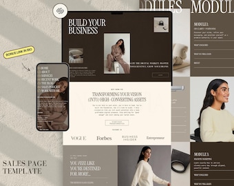 Squarespace 7.1 Sales Page Template: Business Coaches, Podcasters, Bloggers, Course Creators | Quiet Luxury Editorial Landing Page