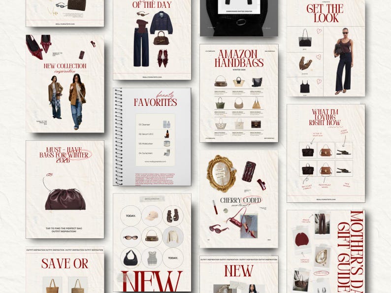 Smartphone mockup displaying aesthetic social media template for fashion influencers. Neutral beige tones for a modern Instagram feed.