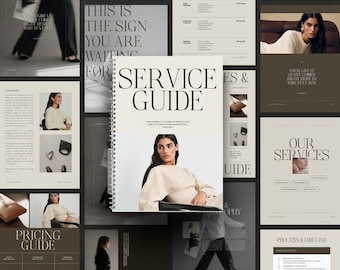 83 Services & Pricing Guide Kundenbroschüre Vorlage: Portfolio, Fallstudien, Prozess- und Paketführer. Canva Template in A4 + US Letter