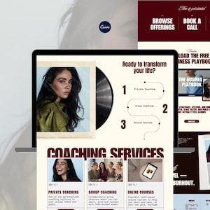 Editable Canva landing page template showing lead magnet signup section with tablet and phone mockups, designed for growing an email list.