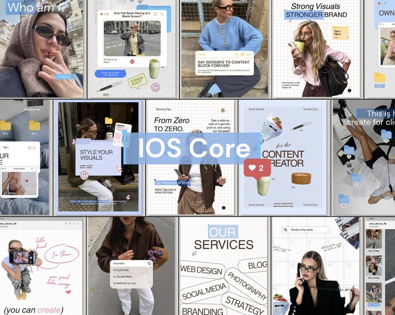 Instagram content kit including templates for stories, posts, and promotional visuals.