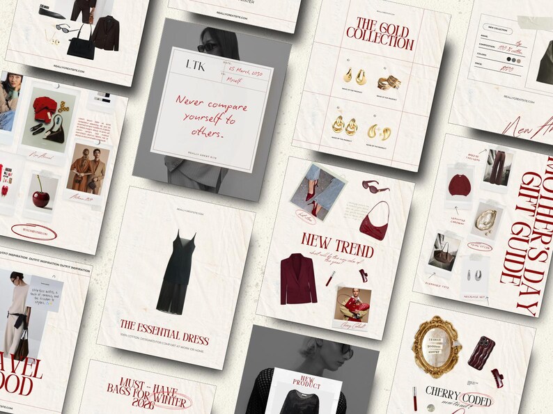Complete Blogger Template kit for branding. Includes IG posts, shopping lists, and gift guides for digital content creators.
