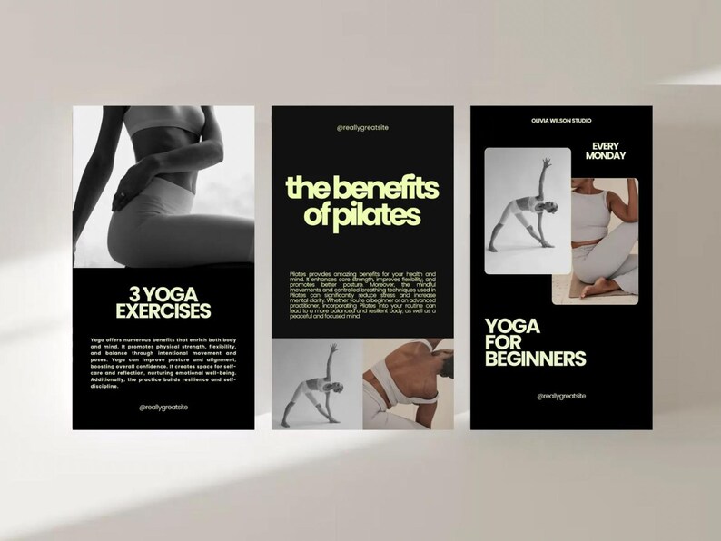 Educational Carousel Slide Templates for Health Coaches to share tips and workout routines in Canva.