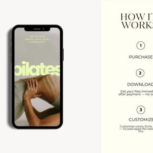 Smartphone mockup displaying a cohesive and stylish Pilates Instagram feed design created with Canva templates.