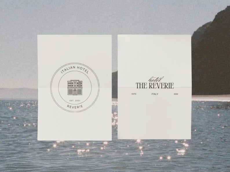 Hotel branding bundle with logos, business cards, and bonus menu template.