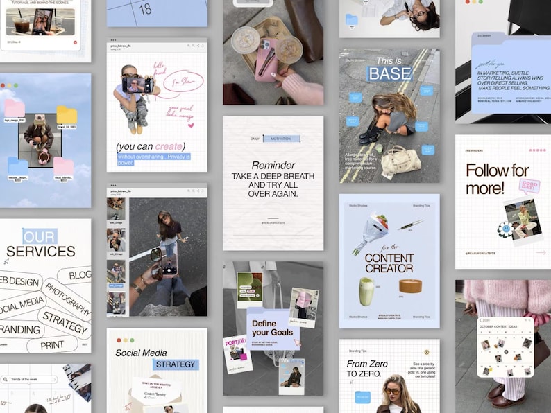iOS Core Instagram templates for content creators and digital marketers, featuring editable, aesthetic designs.