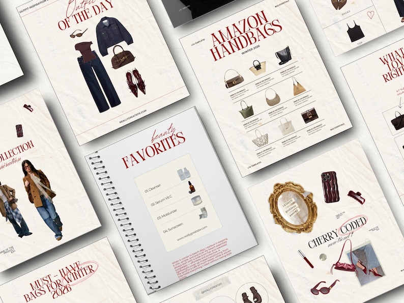 Collection of editable IG Post Templates for beauty and lifestyle bloggers. Includes shopping guide and content planner layouts.