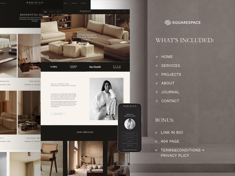Minimal Squarespace contact page template for interior design and architecture studios with project inquiry form