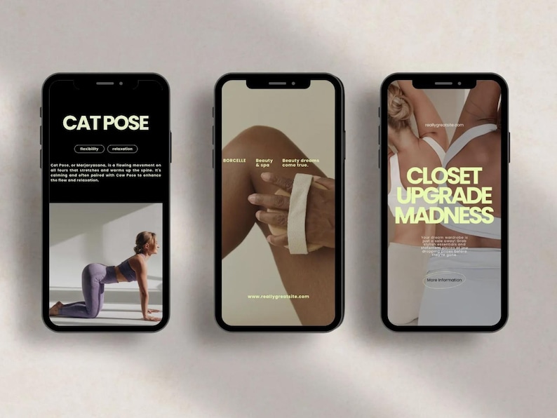 Vertical Instagram Story Templates for Wellness Coaches and Beauty Salons to share daily updates and schedules.