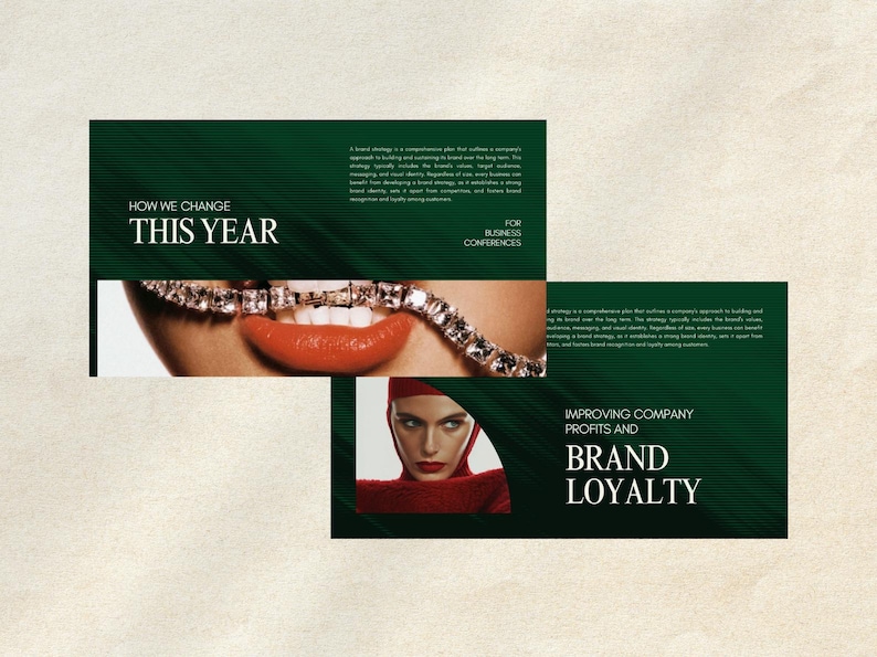 Visual identity slide layout showing brand color palette and typography usage. Brand style guide template for designers