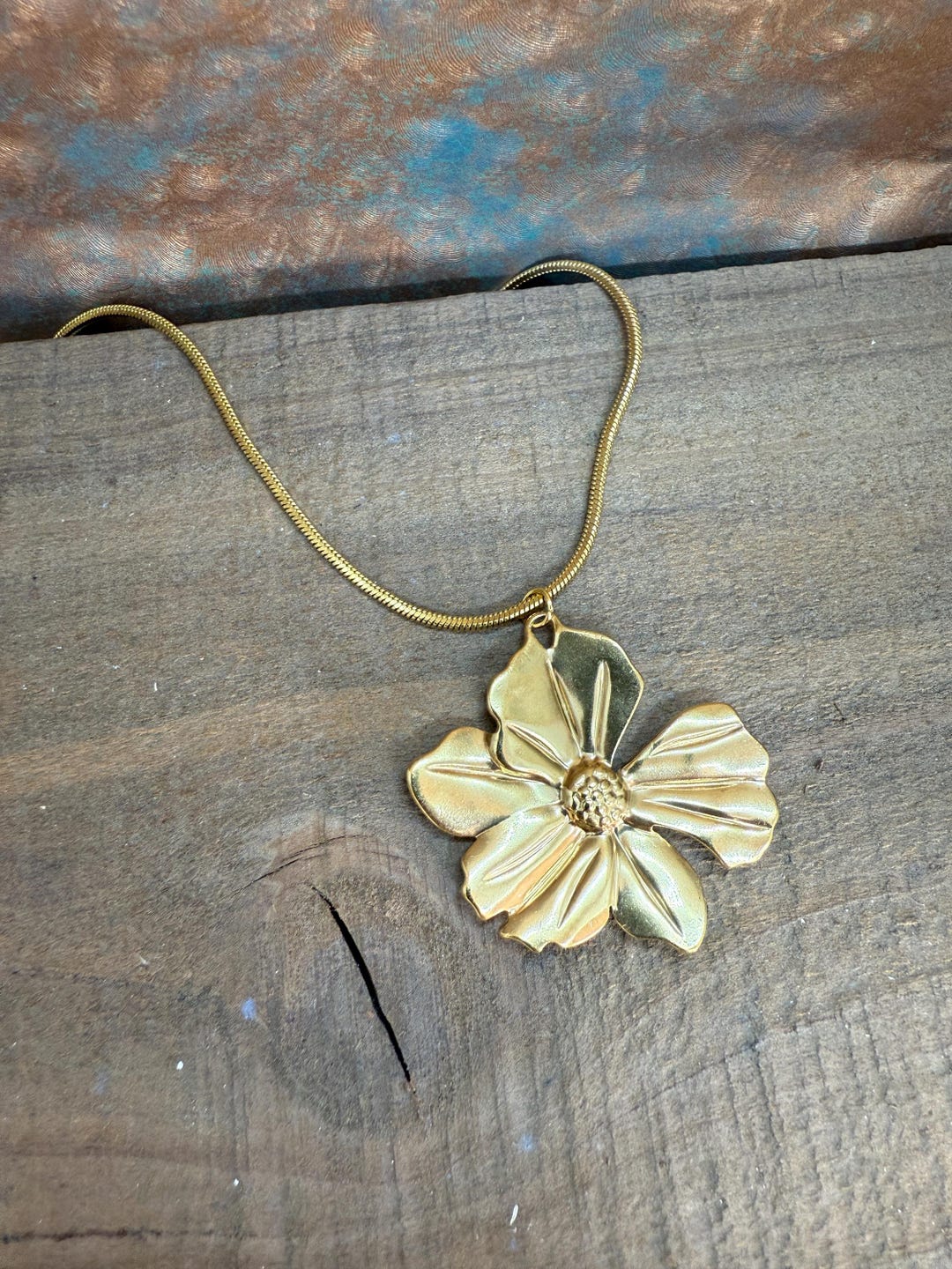Califlower Rope Chain Flower Hibiscus Magnolia Gold Rope Chain Necklace Stainless Steel ...