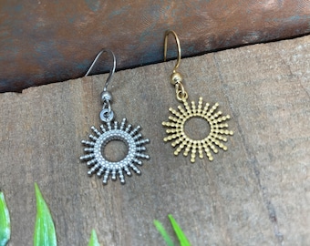 Dainty Sunburst Earrings stainless steel non-tarnish Hypoallergenic silver gold