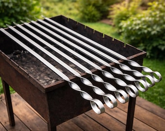Stainless Steel BBQ Skewers 58 cm – Set of 6 | Flat Shish Kebab Skewers | 2 mm / 3 mm | Grill & Mangal