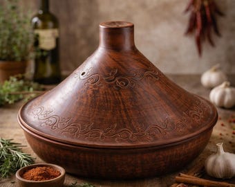 Handmade Ceramic Tagine 3L 30cm – Moroccan Clay Tagine Pot with Lid, Terracotta Cooking Pot, Hand Carved Oven Safe Tagine