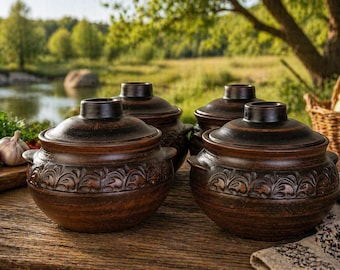 Set di 4 vasi in terracotta fatti a mano con coperchi – pentole in ceramica da 600 ml