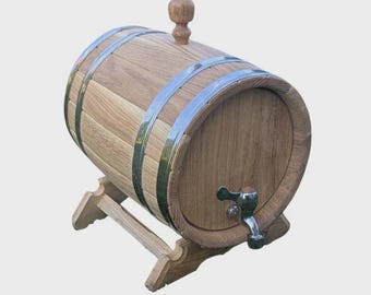 Barril de roble macizo – barril de whisky / barril de vino con grifo y soporte de madera (1L–20L)