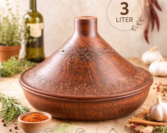 Tajine in ceramica 3L | Pentola marocchina fatta a mano | Tajine in terracotta con coperchio