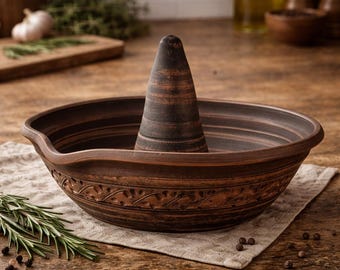 Arrostitore per pollo in terracotta 23 cm – porta pollo in ceramica per forno | Arrostitore per pollo con cono | Ceramica fatta a mano