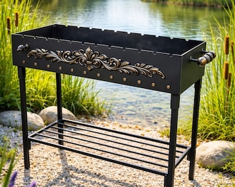 Mangal Grill 3 mm Steel – Charcoal BBQ Grill with Stand | Outdoor & Camping Grill with 5 Skewers Included