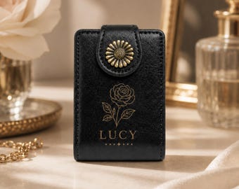 Personalized Birth Flower lipstick Wallet Custom Name Card Holder Bridesmaid Birthday Gift For Women