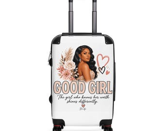Good Girl Illustration Suitcase | Floral Portrait Travel Luggage