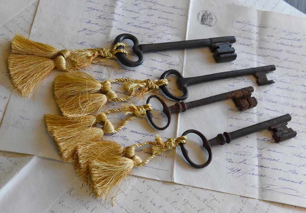 HUGE Mysterious Antique French Key with Tassels, Time Worn, Rusty Patina
