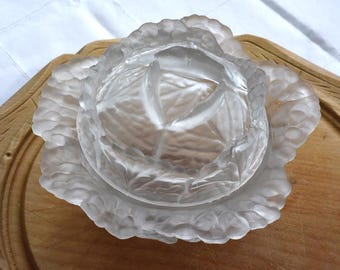 Vintage Portieux Frosted Glass Cabbage Bowl from France