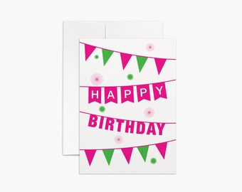 Birthday Card + Word Search Game - Pink & Green Banner