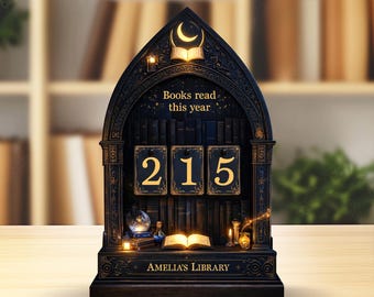 Personalized Gothic Book Tracker Wood Reading Counter, Dark Academia Library Decor, Custom Name Books Read Display Gift