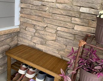 Bamboo Entryway Shoe Rack Bench, 3 Tier Storage Organizer Seat
