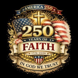 America 250 PNG | 250 Years of Faith 1776–2026 | Christian Patriotic Shirt Design | Fourth of July Christian PNG | USA 250th Anniversary