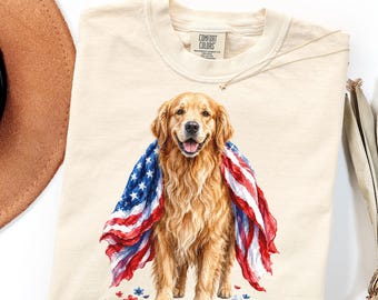 Comfort Colors Golden Retriever Shirt Gift, Patriotic Dog Mom Tee