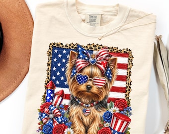 Comfort Colors Yorkie Shirt Gift, Patriotic Dog Mom Tee or Sweatshirt