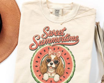 Comfort Colors Dog Mom Gift Shirt, Retro Sweet Summertime Cavalier Tee