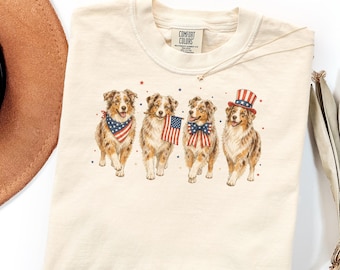 Comfort Colors Australian Shepherd Shirt, Red Merle Dog Mom 4th of July Gift