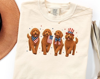 Comfort Colors Shirt, Red Goldendoodle Dog Mom Gift, USA 250 Fourth of July