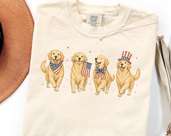 Comfort Colors Golden Retriever Mom Shirt Gift, Patriotic 4th Of July Tee