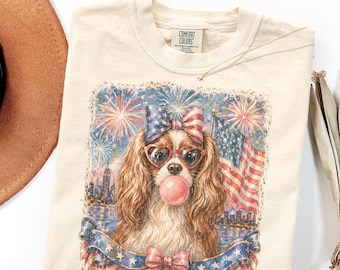 Comfort Colors Cavalier King Charles Spaniel Mama Shirt Vintage Patriotic Dog Gift