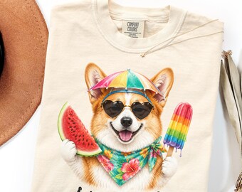 Comfort Colors Corgi Summer Shirt Gift, Cute Beach Dog Tee