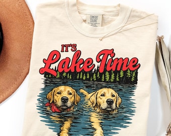Comfort Colors Lake Dog Shirt Gift, Retro Yellow Lab Lake Life Tee