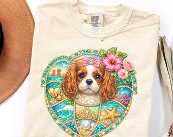 Comfort Colors Cavalier King Charles Spaniel Shirt Coastal Mosaic Dog Lover Gift