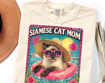 Comfort Colors Siamese Cat Mom Shirt, Tropical Float Sunglasses Gift